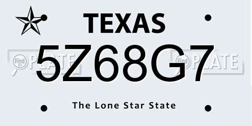 5Z68G7 Texas License Plate