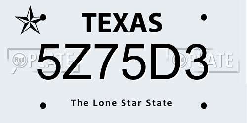 5Z75D3 Texas License Plate