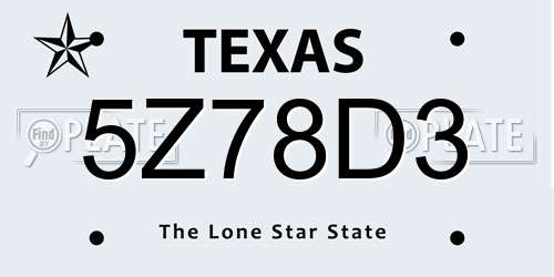 5Z78D3 Texas License Plate