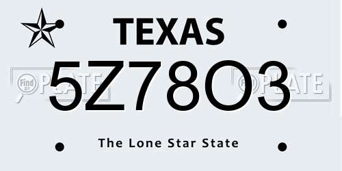 5Z78O3 Texas License Plate