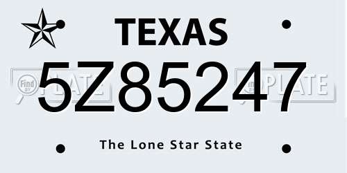 5Z85247 Texas License Plate
