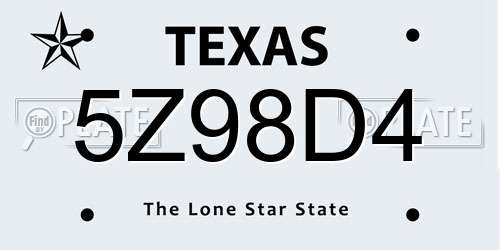 5Z98D4 Texas License Plate