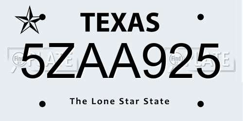 5ZAA925 Texas License Plate