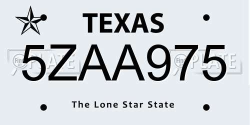 5ZAA975 Texas License Plate