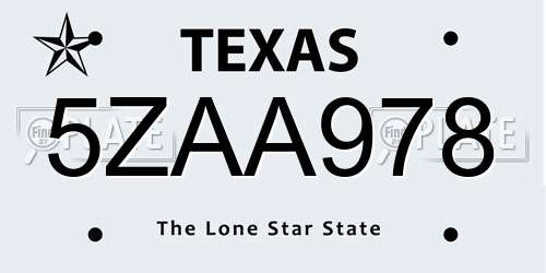 5ZAA978 Texas License Plate