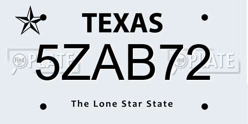 5ZAB72 Texas License Plate