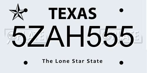 5ZAH555 Texas License Plate