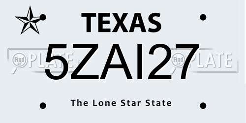 5ZAI27 Texas License Plate