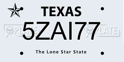 5ZAI77 Texas License Plate