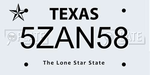 5ZAN58 Texas License Plate
