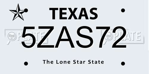 5ZAS72 Texas License Plate