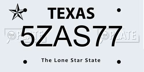 5ZAS77 Texas License Plate