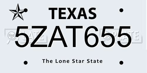 5ZAT655 Texas License Plate