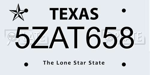 5ZAT658 Texas License Plate