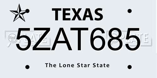 5ZAT685 Texas License Plate