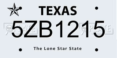 5ZB1215 Texas License Plate