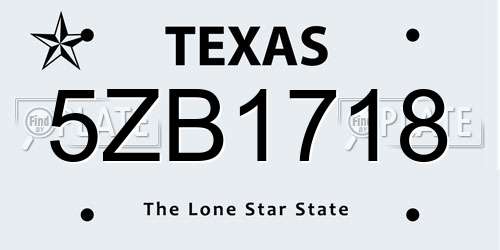 5ZB1718 Texas License Plate