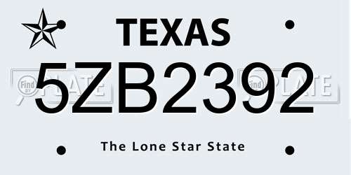 5ZB2392 Texas License Plate