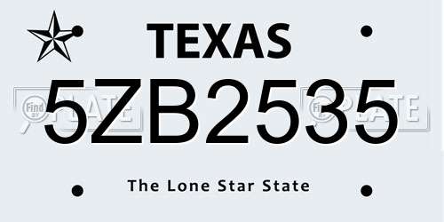 5ZB2535 Texas License Plate