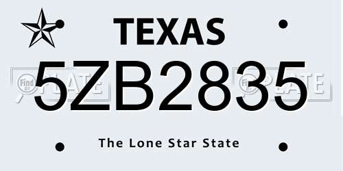 5ZB2835 Texas License Plate
