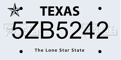 5ZB5242 Texas License Plate
