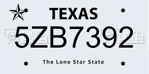 5ZB7392 Texas License Plate