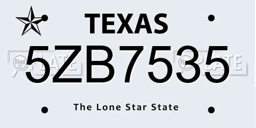 5ZB7535 Texas License Plate