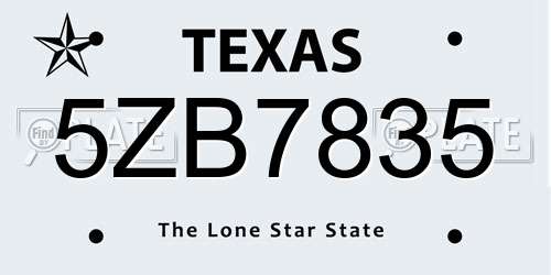 5ZB7835 Texas License Plate