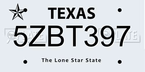 5ZBT397 Texas License Plate