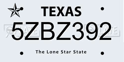 5ZBZ392 Texas License Plate