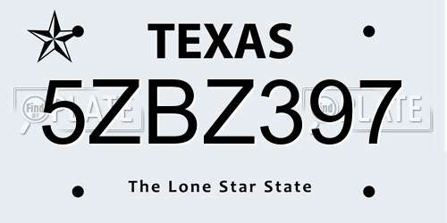 5ZBZ397 Texas License Plate