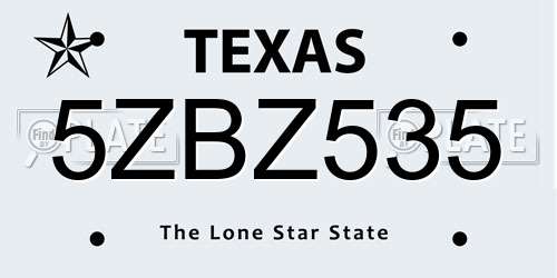 5ZBZ535 Texas License Plate