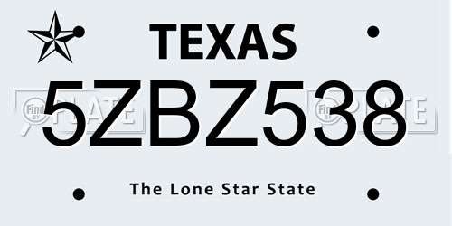 5ZBZ538 Texas License Plate