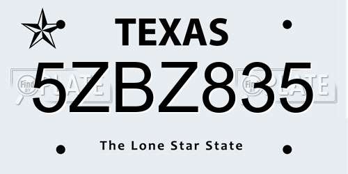 5ZBZ835 Texas License Plate