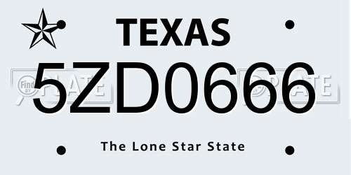 5ZD0666 Texas License Plate