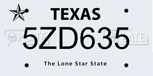 5ZD635 Texas License Plate