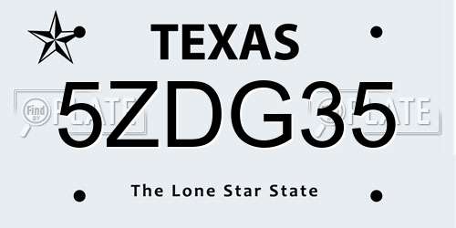 5ZDG35 Texas License Plate