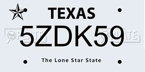 5ZDK59 Texas License Plate