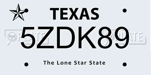 5ZDK89 Texas License Plate