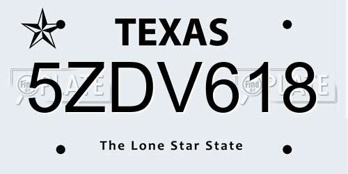 5ZDV618 Texas License Plate
