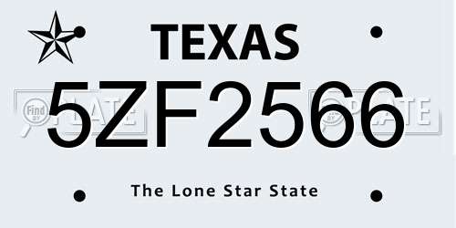 5ZF2566 Texas License Plate