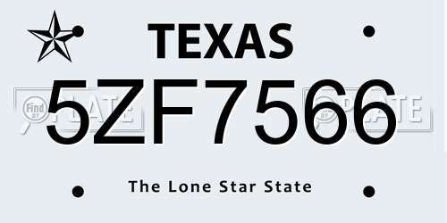 5ZF7566 Texas License Plate