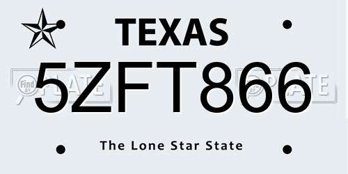 5ZFT866 Texas License Plate