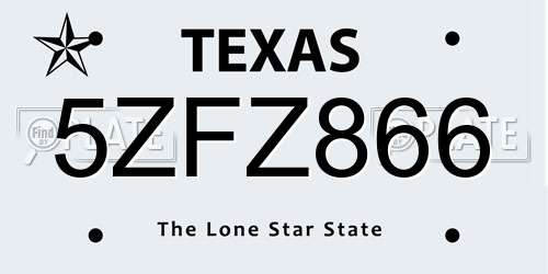 5ZFZ866 Texas License Plate