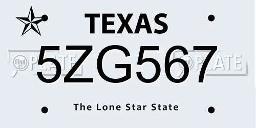 5ZG567 Texas License Plate