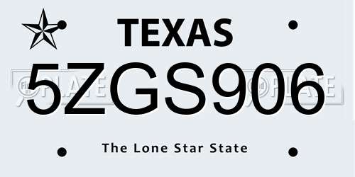5ZGS906 Texas License Plate