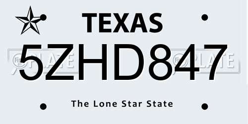 5ZHD847 Texas License Plate
