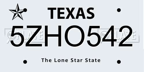 5ZHO542 Texas License Plate