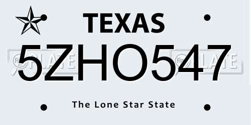 5ZHO547 Texas License Plate