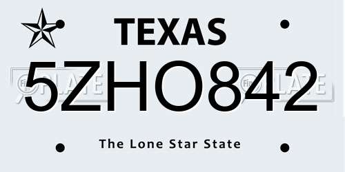 5ZHO842 Texas License Plate